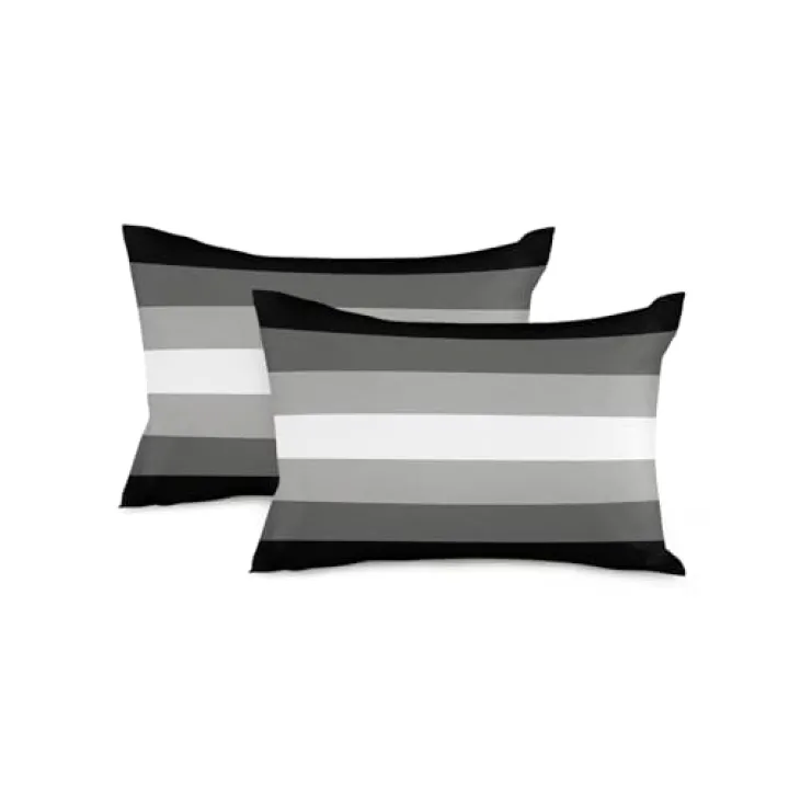 Decorative Rectangle Throw Pillow Covers Set of 2, Black and White Gray Striped 12x20 Inch Cotton Pillowcase for Home Outdoor Sofa Couch Bedroom Car Chair Washable Cushion Cases