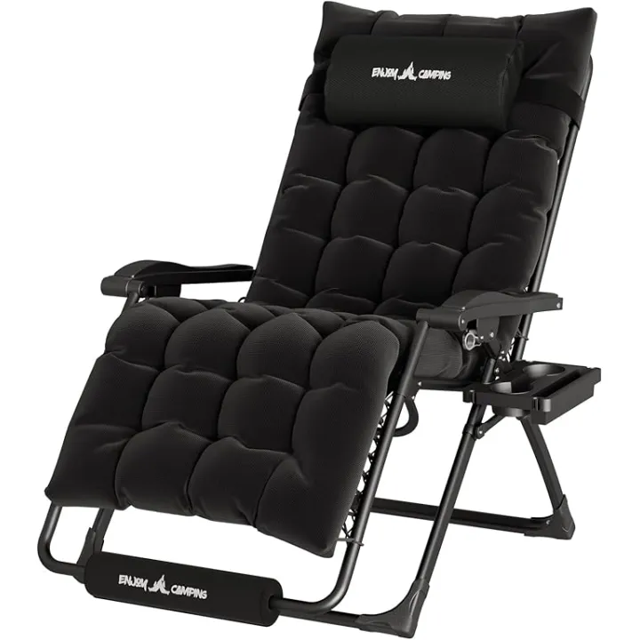 UDPATIO Oversized Zero Gravity Chair 29In XL Patio Reclining Chair with Cushion, Outdoor Folding Recliner with Pillows|Cup Holder|Foot Rest|Padded Headrest, Black, Support 500LB