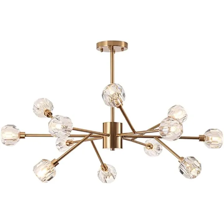 CHAVELA Modern Chandeliers Crystal, Crystal Sputnik Chandelier Modern Pendant Light 9 12 15 18 Lights Mid Century Gold Ceiling Light Fixtures Compatible with Dining Room Bedroom Living Room G9 Bulbs
