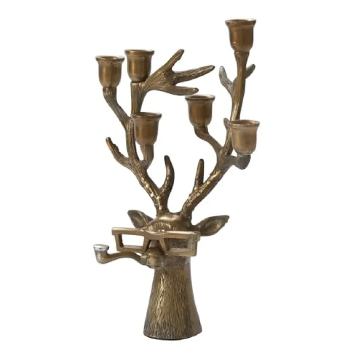 Frankie Deer Antler Candelabra, Antique Gold