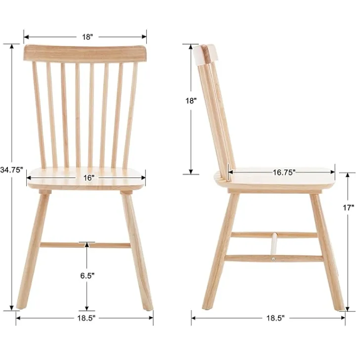 Farmhouse Dining Chairs Set of 6 Wooden Kitchen Chairs Mid Century Modern Spindle Chair French Country Windsor Dining Chairs for Dinning Room Kitchen Restaurant Bar Canteen Library, Natural