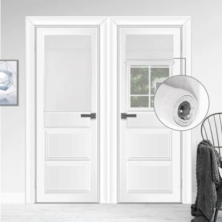 WDFour Blackout Curtains for French Doors - Thermal Insulated Light Blocking Shades, Noise-Free Adjustable Roller Blinds, UV Protection for Bedroom & Office, 24x38 Inches, Greyish White (1 Pack)。