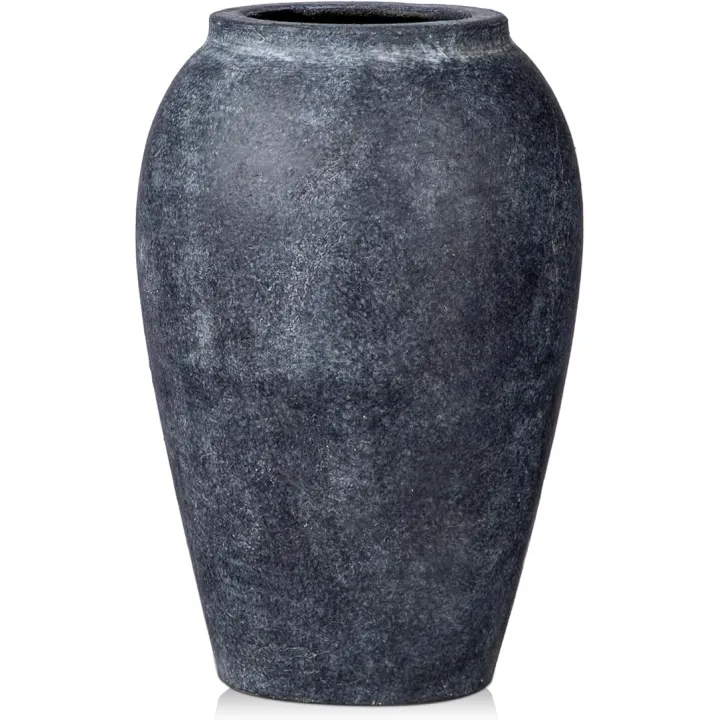 Handmade Flower Vase, 9.6" Tall Terracotta Vase, Vintage Ceramic vase, Rustic Antique Vase Décor, Wide Mouth, Matte Finish for Home Office Resto Café Décor