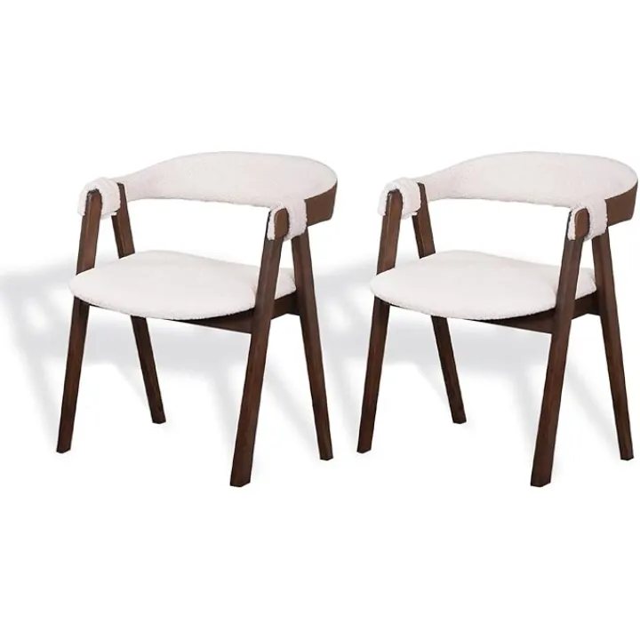 CONSDAN Dining Chairs Set of 2, Solid Wood Frame, Sturdy Construction, Ergonomic Design, Plush Faux Sherpa Cushions, Faux Leather Covered Back