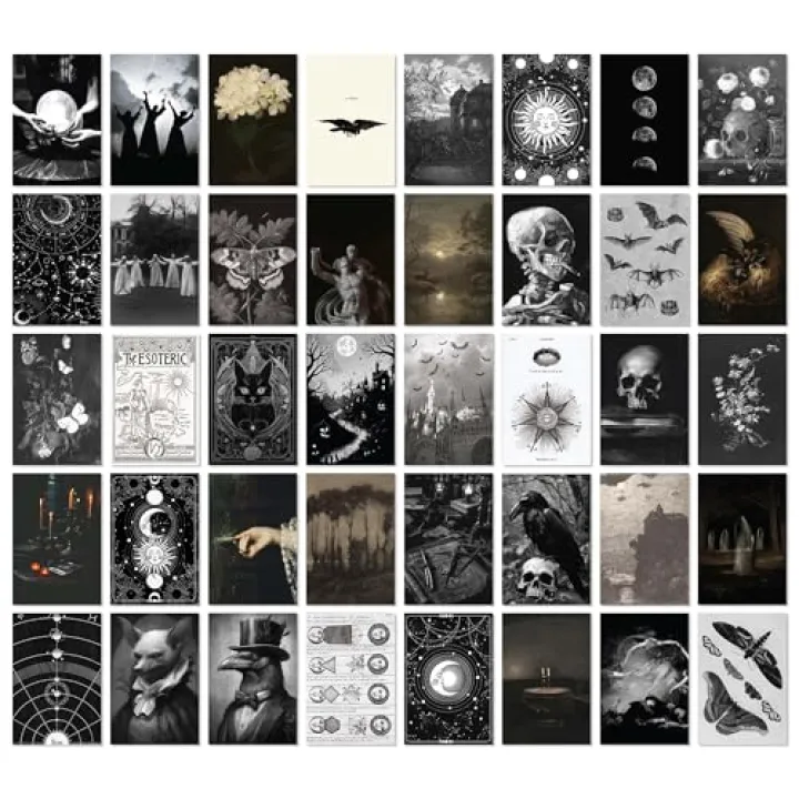 97 Decor Witchy Decor Aesthetic - 40 Pcs Gothic Posters Moody Spooky Home Decors, Gothic Halloween Decorations, Scary Creepy Wall Art Prints, Dark Witchy Wall Collage (4"x6")