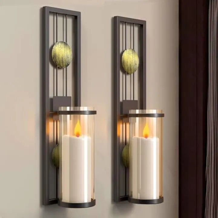 Shelving Solution Set of 2 Wall Sconce with Candle Holders, Metal Antique Bronze Style Wall Classic Home Decorations(Not Include Candle), for Living Room, Bathroom, Dining Room