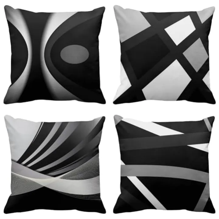 Emvency Set of 4 Black Throw Pillow Covers Modern Abstract Grey Stripes Gray White Acrylic Bold Decorative Pillow Cases Home Decor Square 18x18 Inches Pillowcases