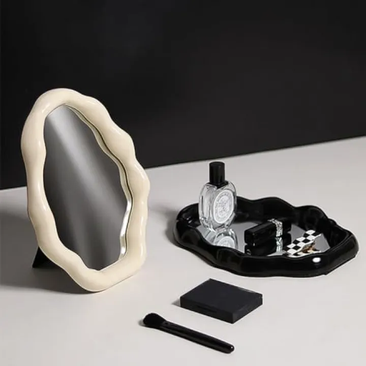 Cloud Makeup Mirrors for Desk, Tabletop Vanity Mirror Cute Small Desk Mirrors with Adjustable Bracket Decor Aesthetic Mirrors for Office Living Room Bedroom (Black)