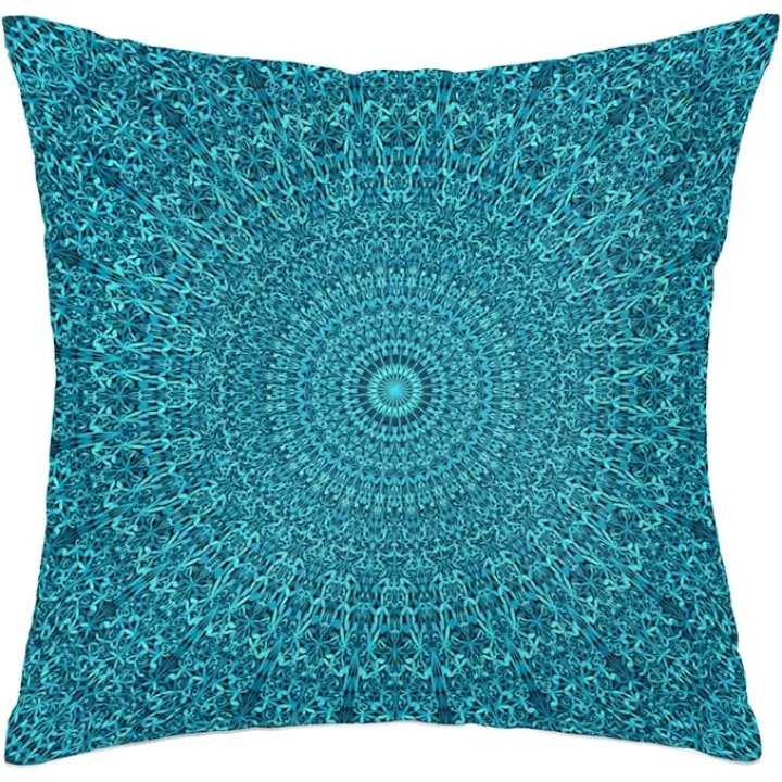 Teal Mandala Pillow Covers Throw Cushion Covers 18 x 18 Inch Square Pillowcase Decorative Throw Cover Pillows for Decor Sofa Bedroom Car