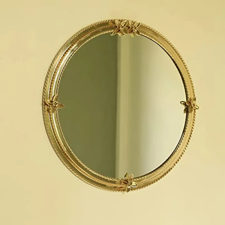 Wall Mounted Mirror Round Decorative Bathroom Mirror Vintage Brass Makeup Mirror for Bedroom， Living Room， Kitchen， 60 X 60 CM