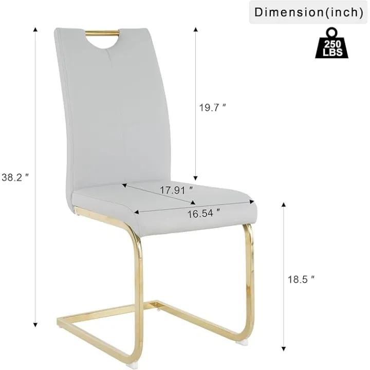Modern Dining Chairs Set of 4, Dining Room Chair Side Chairs with Faux Leather Padded Seat, High Back Leather Kitchen Chairs for Dining Room Kitchen Living Room (4, Gray&Gold, Type A)