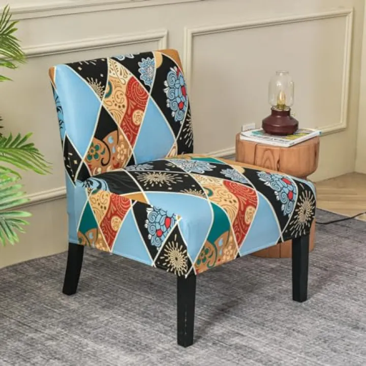 HEYBB Armless Accent Chair Cover Slipcover Stretch Spandex Printed Sofa Cover Single Without Arms Removable Non-Slip Silp Cover for Accent Chair Without Arms for Living Dining Room (Color : 21#)