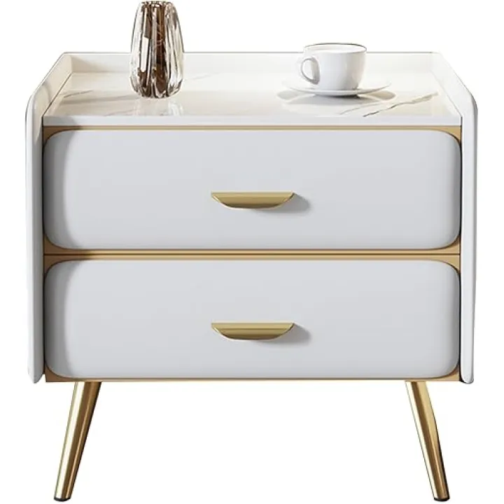 EDLE White Bedside Table, Small Bedside Table with Drawers and Storage Shelf, Wooden Bedside Table with Blonde Legs Sofa Side Table (Color : White)