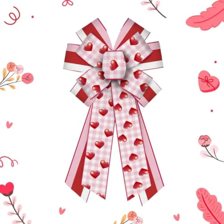 Hying Large Valentine's Day Bows for Wreath, Valentines Heart Wreath Bows Pink Burlap Bows Wedding Tree Bows Ornaments for Front Door Home Anniversary Valentines Decorations