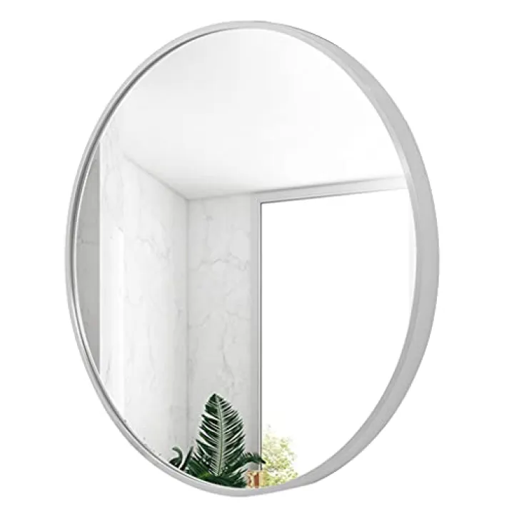 Bathroom Mirrors Large Round Bathroom Mirror Wall-Mounted Brushed Metal Frame Circle Vanity Mirror for Bedroom Entryways Living Rooms Wall Mirror(Size:40cm Color:Silver)