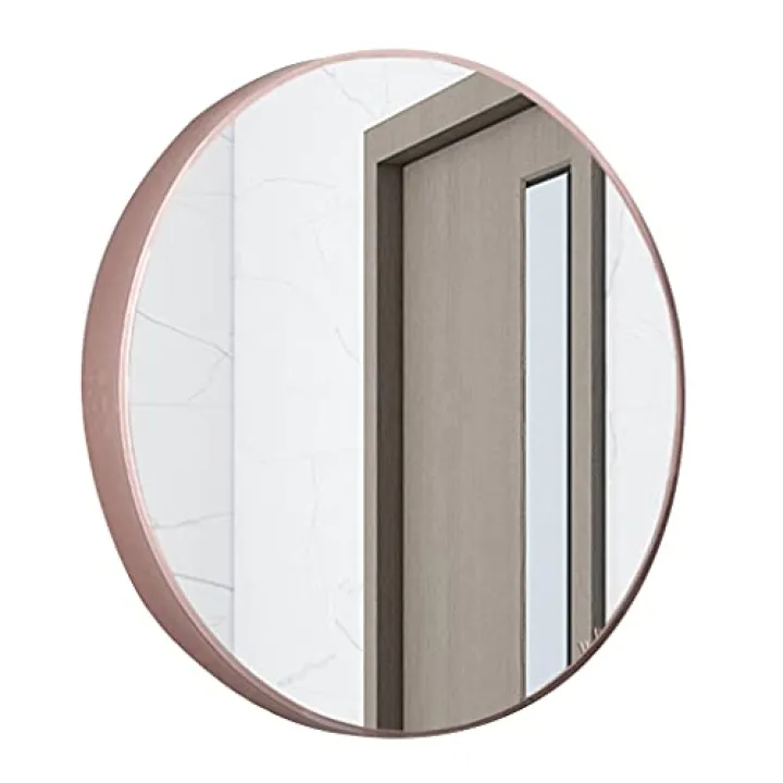Bathroom Mirrors 40cm Small Round Bathroom Makeup Mirror Wall-Mounted Metal Frame Mirror Contemporary Decor Mirror Multipurpose for Home Rose Gold Wall Mirror