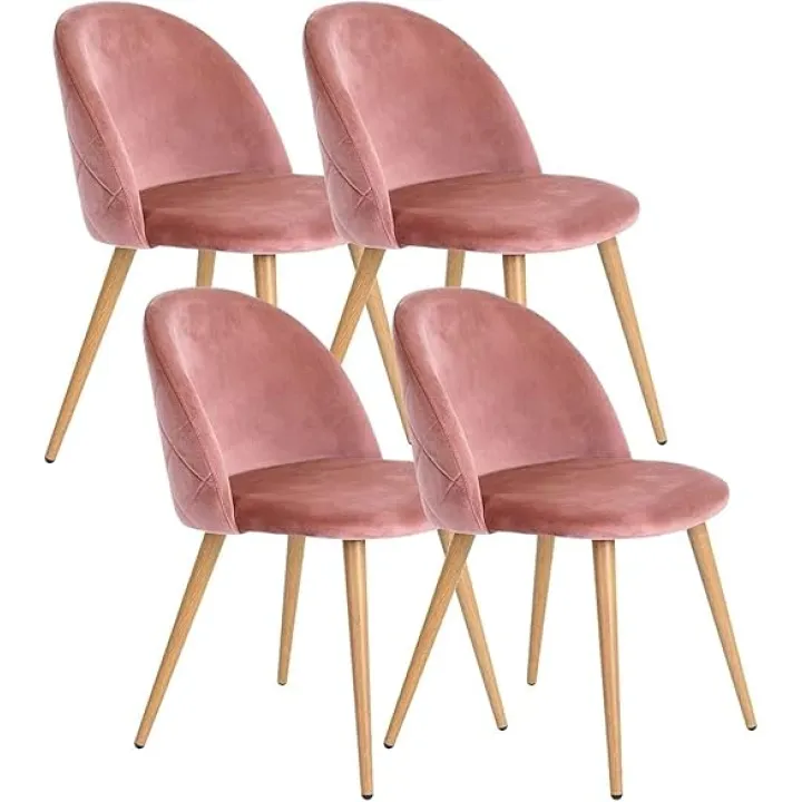 Chair Velvet Living Room Chairs Dining Chair Set of 4 with Wooden Style Sturdy Metal Legs Kitchen Chairs for Commercial Restaurants (Color : Pink)