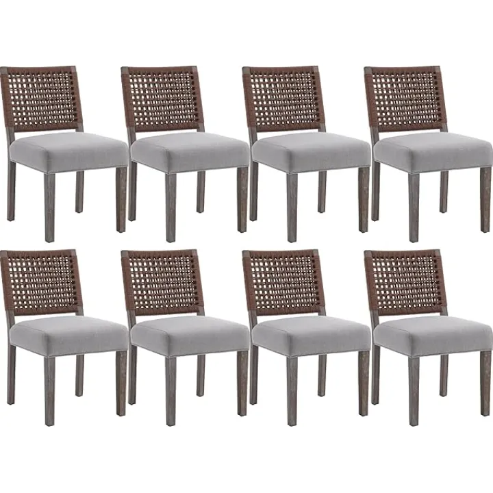 chairus Upholstered Dining Chairs Set of 8, Farmhouse Dining Room Chairs Grey Kitchen Chair with Low Woven Rope Back Wooden Side Chair for Kitchen Dining Room Restaurant - Linen, Ivory