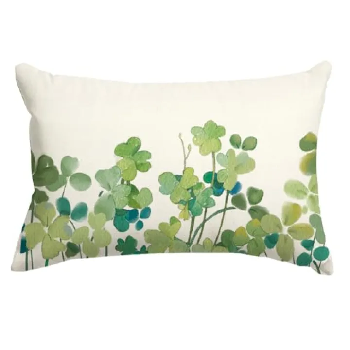 RABUSOFA St Patricks Day Pillow Cover 12x20 Inch Watercolor Lucky Clovers Shamrock Blessed Decorations Holiday Spring Decorative Pillow Case Decor for Sofa Couch Green(7)