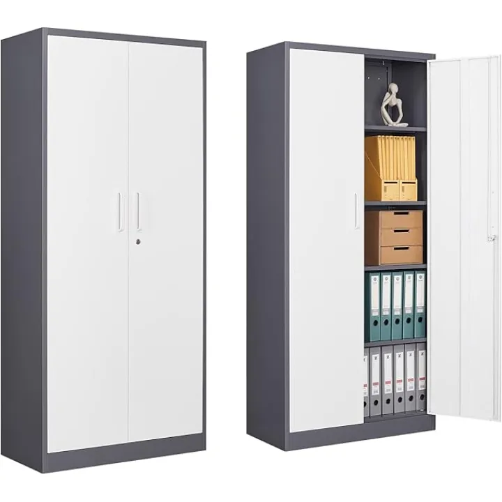 Metal Garage Storage Cabinet, 71" Lockable Storage Cabinet with 2 Adjustable Shelves and 1 Drawer for Garage, Utility Room, Warehouse (White)