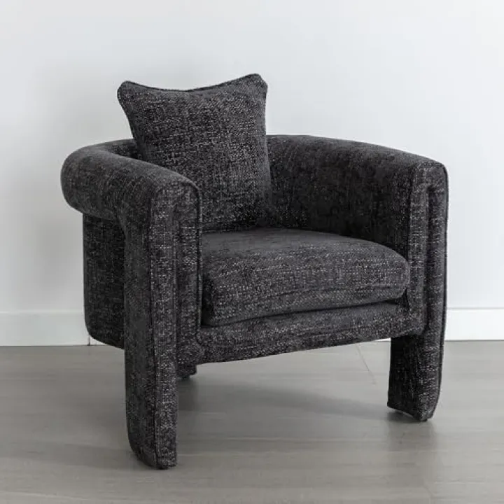 LZ LEISURE ZONE Accent Chair, Modern Accent Chair Arm Chair, Upholstered Chair with Backrest, Comfy Accent Chairs for Living Room, Bedroom, Guest Room, Office, Rock Black
