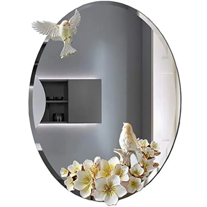 Wall Mirror Bird Oval Wall-Mounted Mirrors Bevelled Silver Glass Hung for Living Room Bedroom Hall Hallway Kitchen White