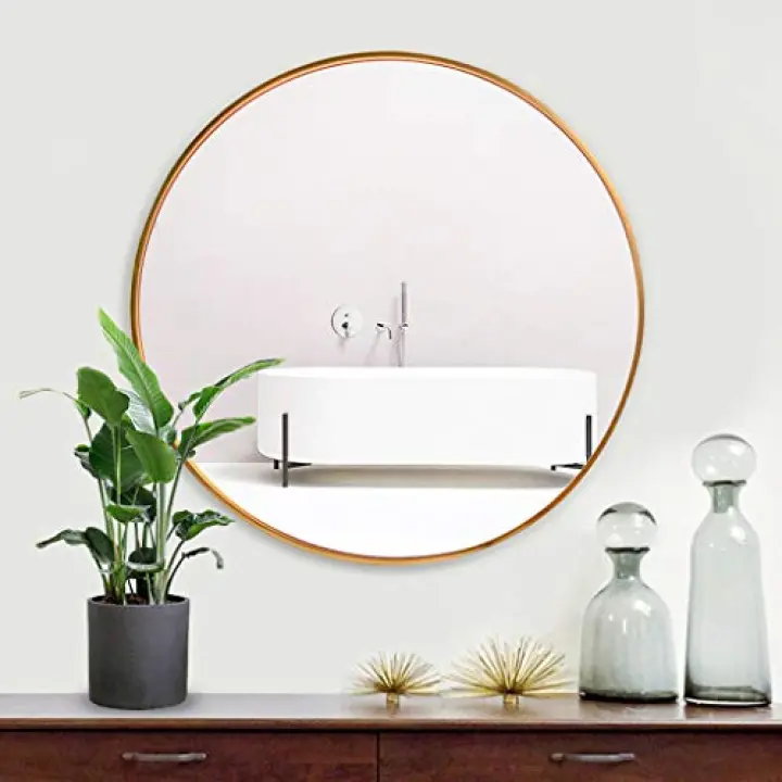 Round Wall Mounted Mirror Metal Frame Mirrors Wall Decorative Living Room Entryway Bedroom Décor Explosion-Proof Mirror to Prevent Splash