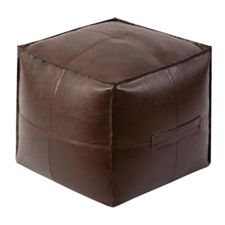 CAKERS Nordic Pouf Ottoman with Handle|Pu Leather Square Footrest|Comfortable Trendy Floor Cushion for Sitting|Moroccan Bean Bag Cubes Footstool,Brown Sugar Color,45x45x40cm(17.7x17.7x15.7in)