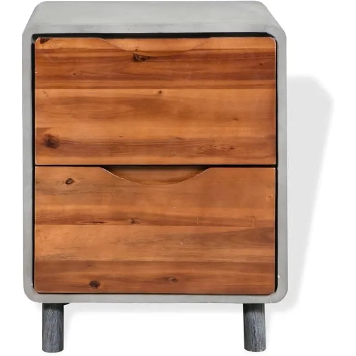 Multifunctional Nightstand Besideboard Versatile nightstand Easy to Assemble Suitable for bedrooms Dormitories Living Rooms Offices Concrete Solid Acacia Wood 15.7"x11.8"x19.7"