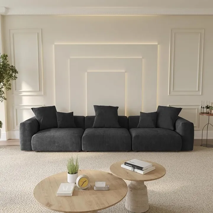 Cloud Couch Modular Sectional Sofa,102inch L Shaped Sofa with Ottoman,Black 3 Seater Corduroy Couch,Convertible Sectional Sofa for Living Room,Cushion Covers Removable& Washable