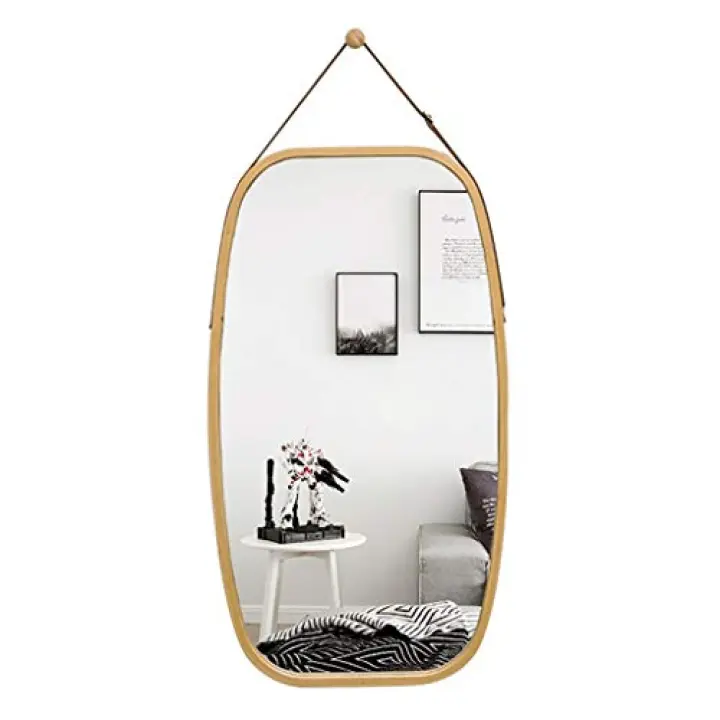 Dresser Mirror Bamboo Framed Hanging Mirror Home Wall Mirror Wall-Mounted Modern Wall Art Wall Mounted Mirror with Hanging Chain 17 x 29inch