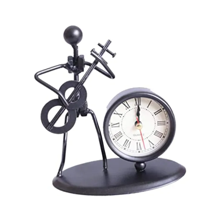 Ciieeo Guitar-Shaped Metal Clock Pendant Creative Iron Handicraft Decoration for Home Office and Garden Unique Musical Design for Stylish Desktop Use