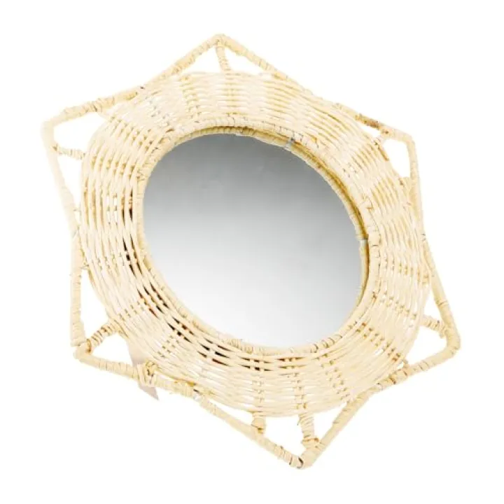 Amosfun Rattan Woven Mirror for Home Decor High-Definition Makeup Mirror Lightweight and Easy to Install for Living Room and Entryway