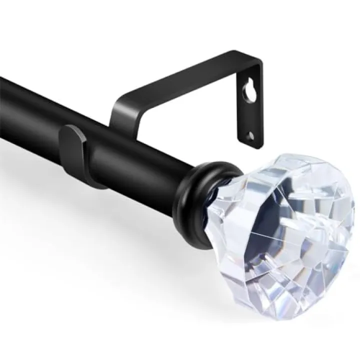 SCITOO Window Curtain Rods,3/4 Inch Matte Black Telescoping Curtain Rods for Windows 66-120 inch Single curtain rod Diamond Acrylic Finial