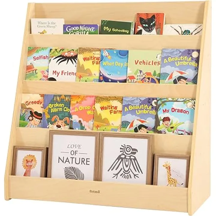 Kids Bookshelf for Toddlers and Babies, Wooden Montessori Bookshelf for Kids Room, Baby Book Shelf with Storage for Nursery, Classroom, Playroom