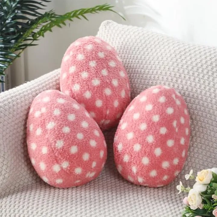 Namalu 3 Pcs Easter Pillow Egg Shaped Pillows Cute Easter Throw Pillows Decoration 10" White Dot Egg Stuffed Cushion for Bedroom Room Sofa Couch Spring Supplies Gifts(Pink)