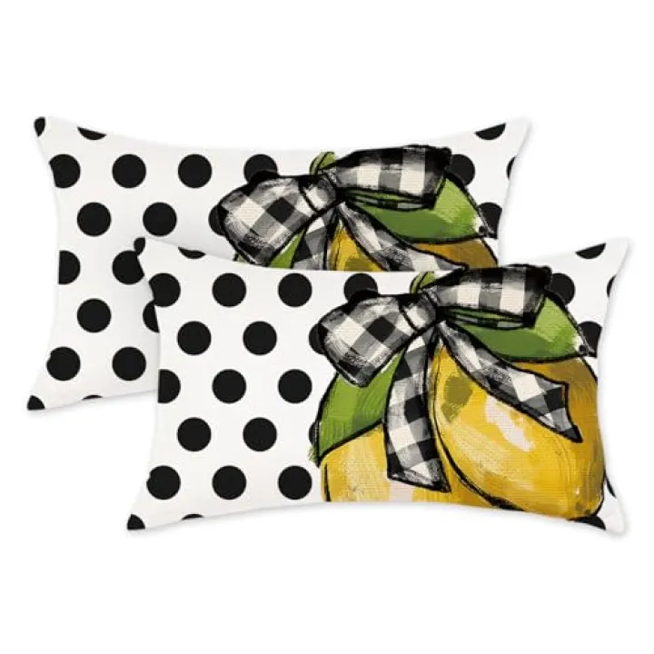 TAJWE Summer Lemon Pillow Covers 12x20 Set of 2 Farmhouse Dots Outdoor Decorative Cushion Cases for Sofa Couch Home Decorations