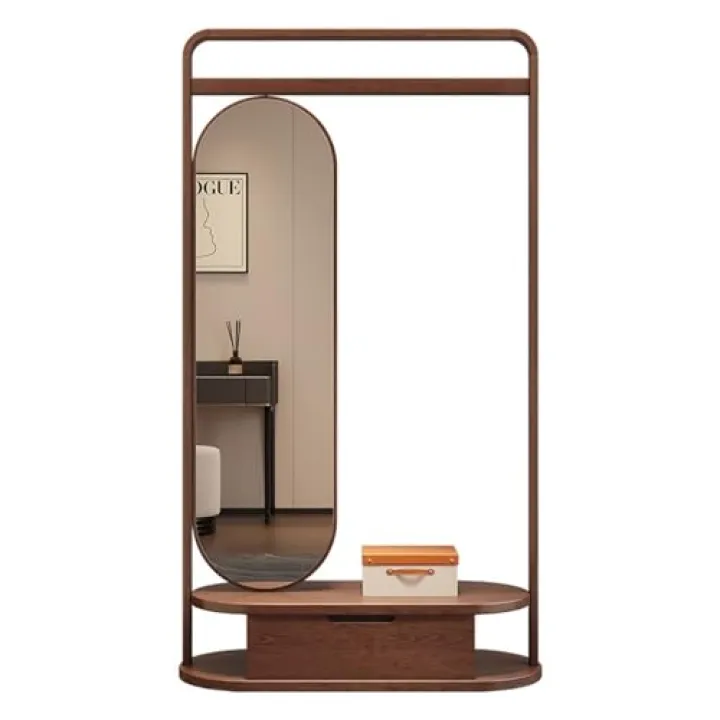 WAOCEO Full Length Mirrors All Solid Wood Coat Rack, Floor-Standing, Bedroom, Home, Living Room, Clothes Rack, Dressing Mirror, one-in-one Full-Length Mirror, Clothes Rack Floor Mirror (Size : 80CM)