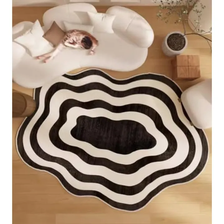 Irregular Shaped Modern Black and White Rug for Living Room Bedroom Dining Kitchen Marble Swirl Pattern Carpet 5x7 Unique Faux Wool Nursery Room Area Rug