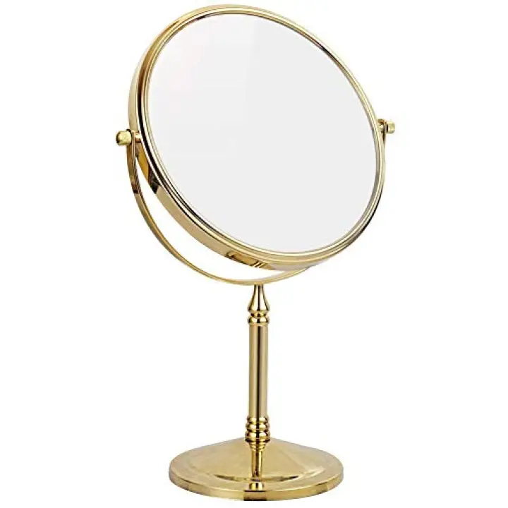 OGRAFF 8 Inch Double Sided Standing Makeup Mirrors, Magnification & Regular Professional 360° Rotating Brass Vanity Cosmetic Mirrors,Gold,5X