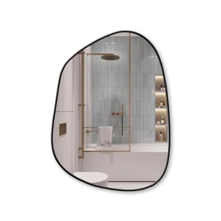 KT WALL ART Asymmetrical Cloud Mirror, Irregular Modern Mirror, Bathroom Wall Decor, Aesthetic Home Decor, Luxurious Wall Mirror, Amorphose Wood Frame Mirror (Black, 40"x30" inc | 101x76 cm)