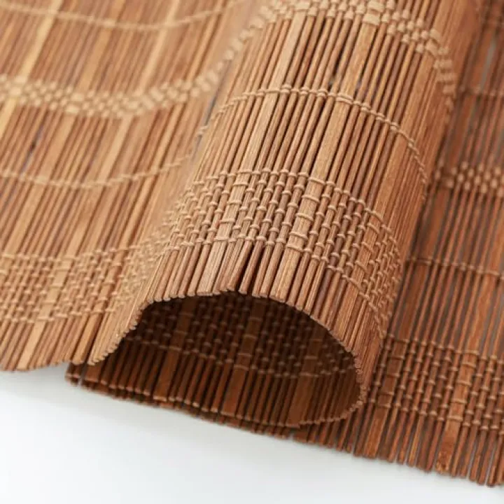 HousCa Bamboo Roman Shades Cordless Blinds, Custom Blackout Natural Bamboo Blinds with 6 Inches Valance, Natural 100% Bamboo and Linen Window Blinds for Windows, Pattern SW808-03