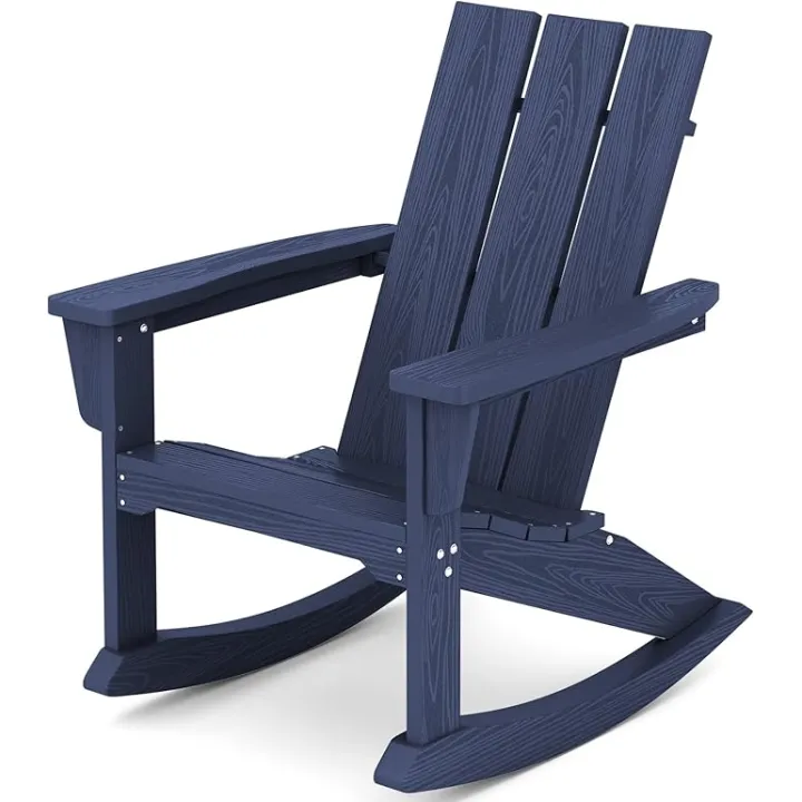 KINGYES Modern Rocking Adirondack Chair, Outdoor Rocking Chair for Patio, Garden, Backyard- Blue