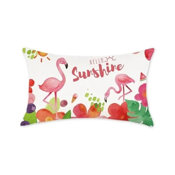 HOMFREEST Summer Flamingo Pillow Covers 12x20 Inch Hello Sunshine Decorations Throw Pillows Farmhouse Outdoor Patio Cushion Case for Sofa Couch Home