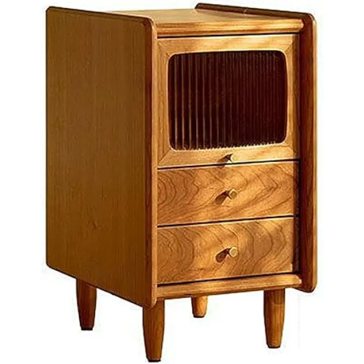 Solid Wood Nightstand with Drawers Storage Narrow Nightstand Use Immediately No Installation Required Bedside Table End Table Bedside Furniture for Small Spaces(B)