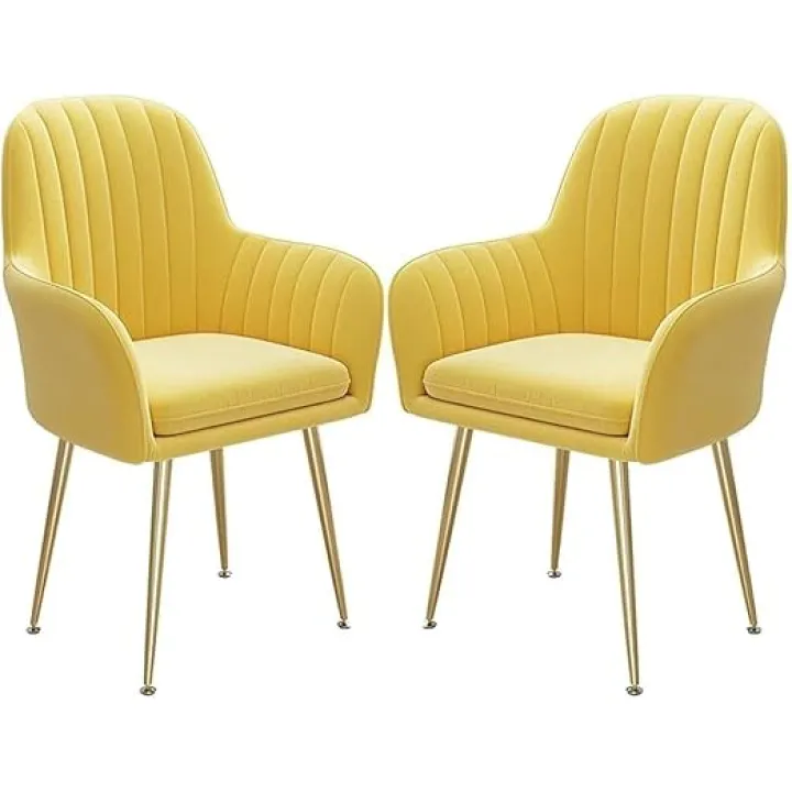 Corner Kitchen Counter Chairs, Dining Chairs Set of 2 Kitchen Chair Modern Accent Side Chairs Upholstered Metal Legs (Size:Golden Legs,Color:Yellow)