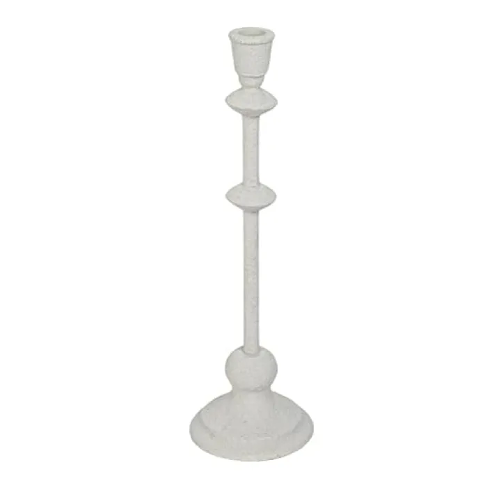 Creative Co-Op Metal Taper Candle Holder in Sand Finish, Antique White