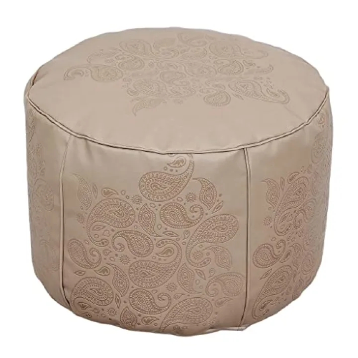 OLLiNs Square Printed Pouf Small Ottoman Faux Leather Pouf Ottoman Floor Ottoman Living Room Footstool 53X53x38cm(Beige Brown)