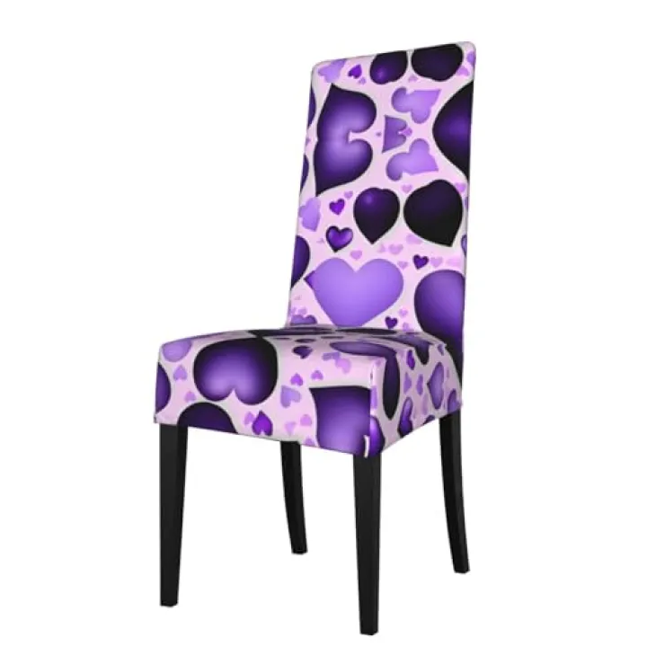 berbo Fashional Purple Heart Universal Dining Room Chair Covers â€“ Water-Resistant Protection Covers for Chairs, Perfect for Home & Event Decorations