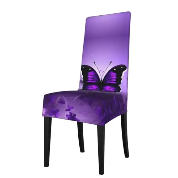 berbo Lovely Purple Butterflys Universal Dining Room Chair Covers – Water-Resistant Protection Covers for Chairs, Perfect for Home & Event Decorations